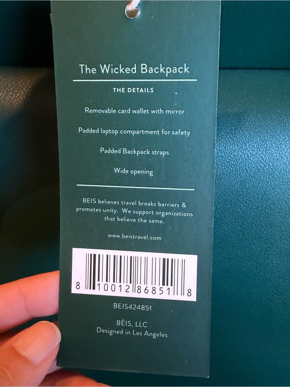 Beis Wicked Emerald backpack NWT - Picture 3 of 9